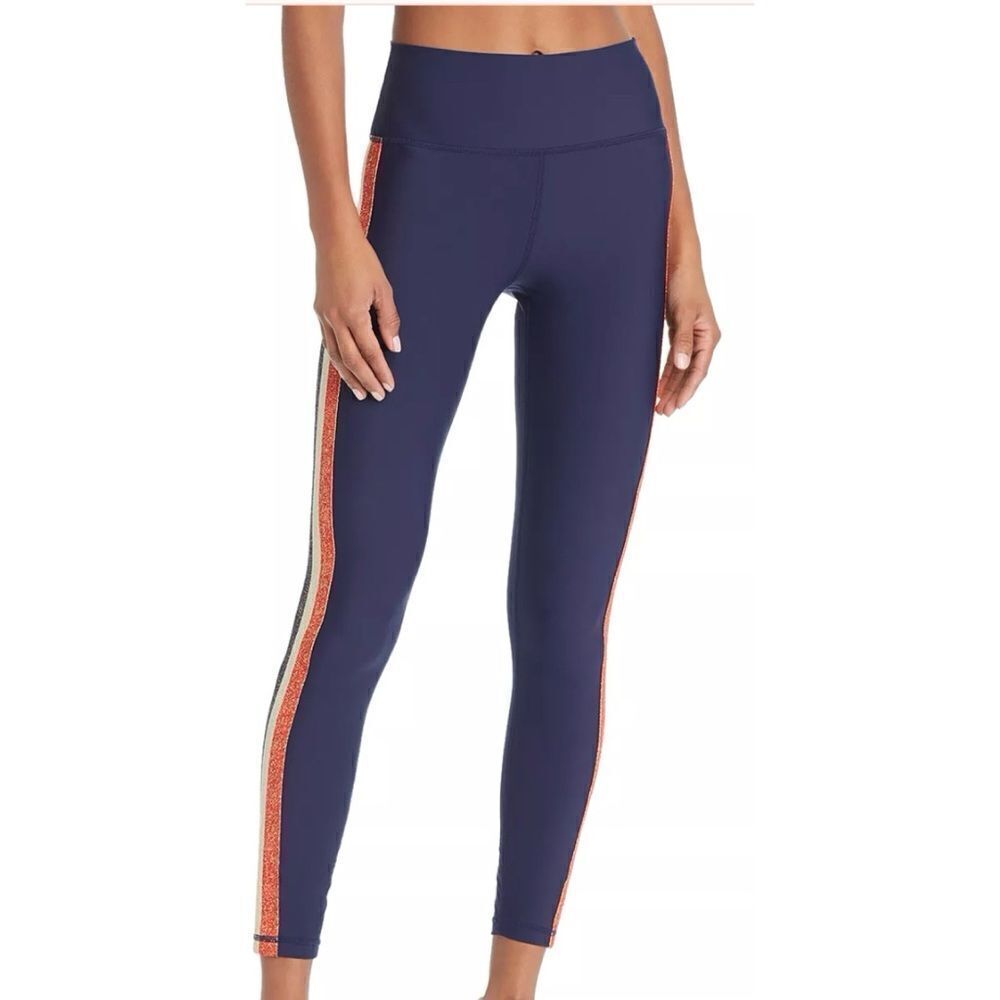 Spiritual Gangster High Rise Metallic Track Stripe Leggings Navy